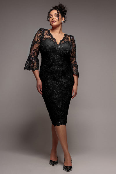 Black - Goddiva Plus Scallop Lace Midi Dress - Black