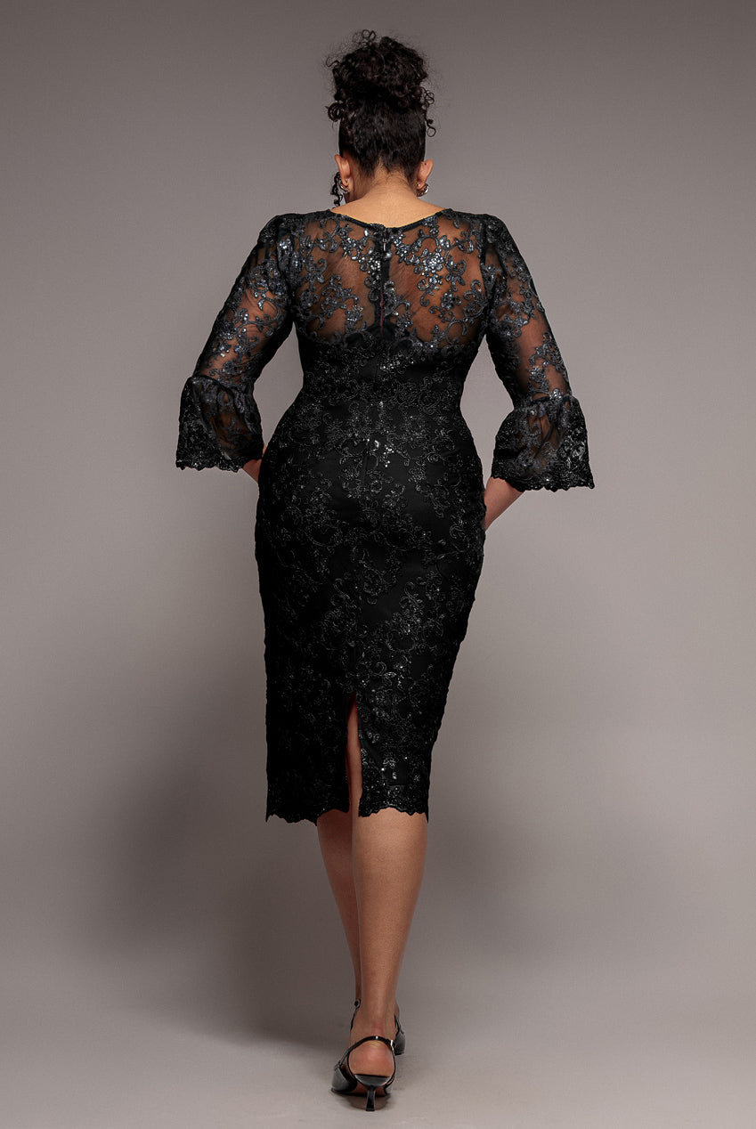 Goddiva Plus Scallop Lace Midi Dress - Black