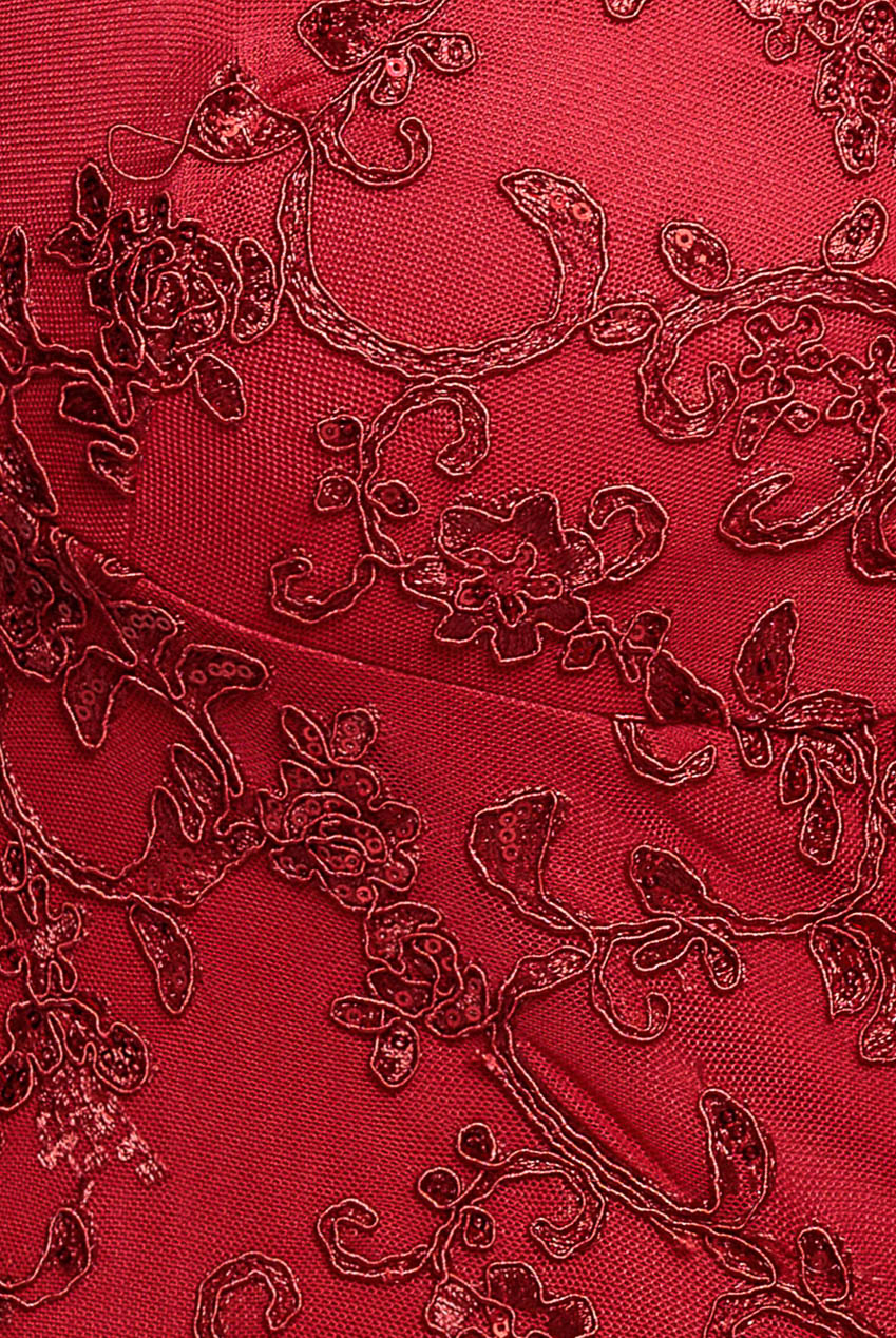 Goddiva Plus Scallop Lace Midi Dress- Red