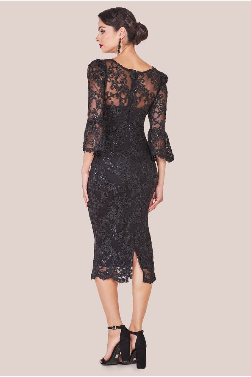 Goddiva Sequin Scallop Lace Midi Dress - Black