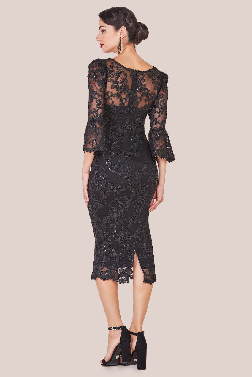 Goddiva Sequin Scallop Lace Midi Dress - Black