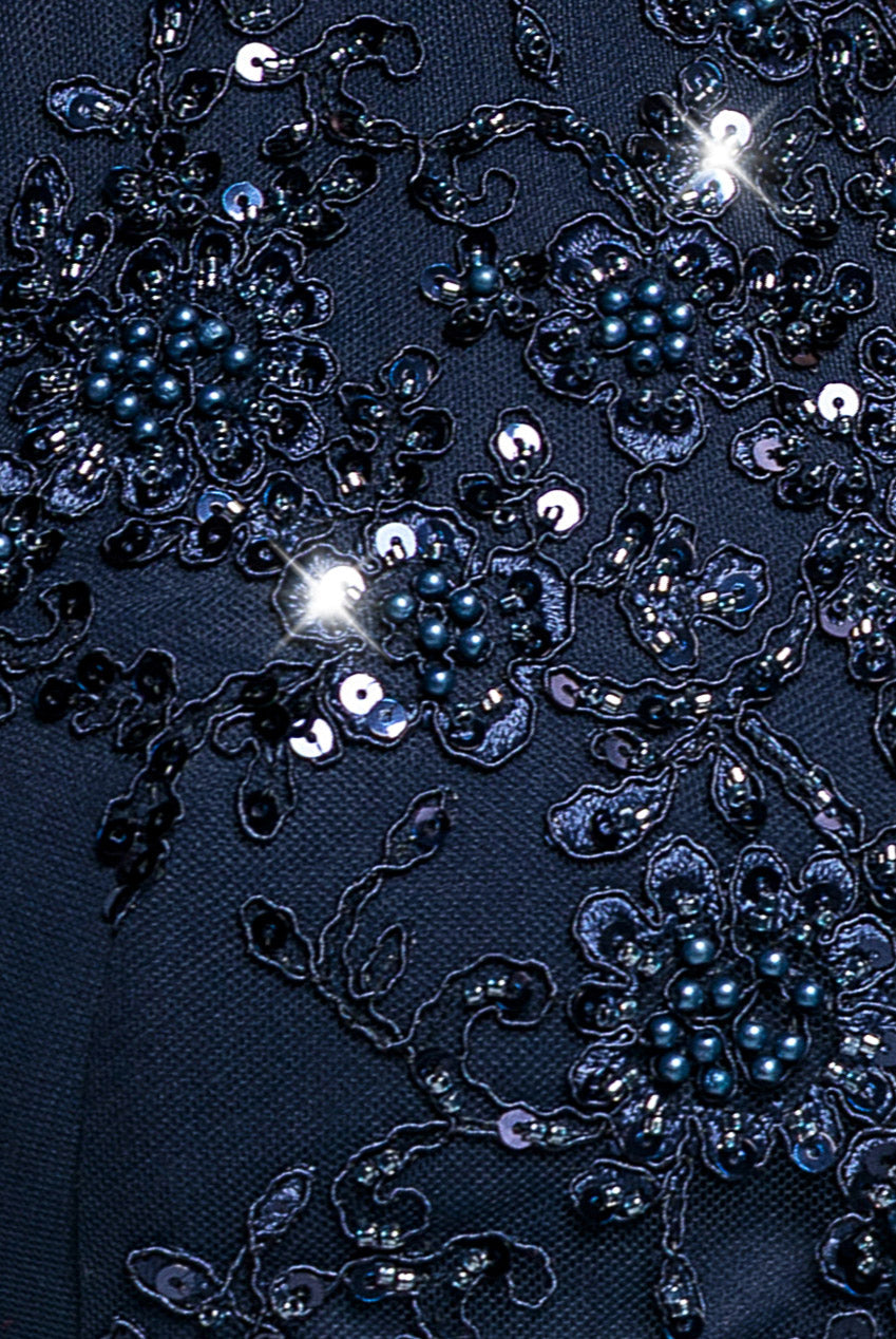 Goddiva Plus Scalloped Lace & Velvet Maxi Dress - Navy