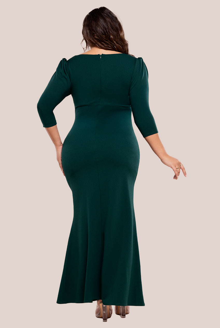 Goddiva Plus Three-Quarter Faux Wrap Neck Maxi Dress - Emerald Green