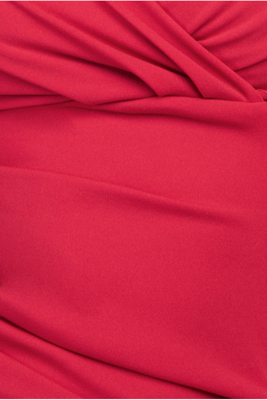 Goddiva Front Wrap Pleated Scuba Maxi Dress - Red