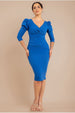 Goddiva Front Wrap Pleated Scuba Midi Dress - Royal Blue