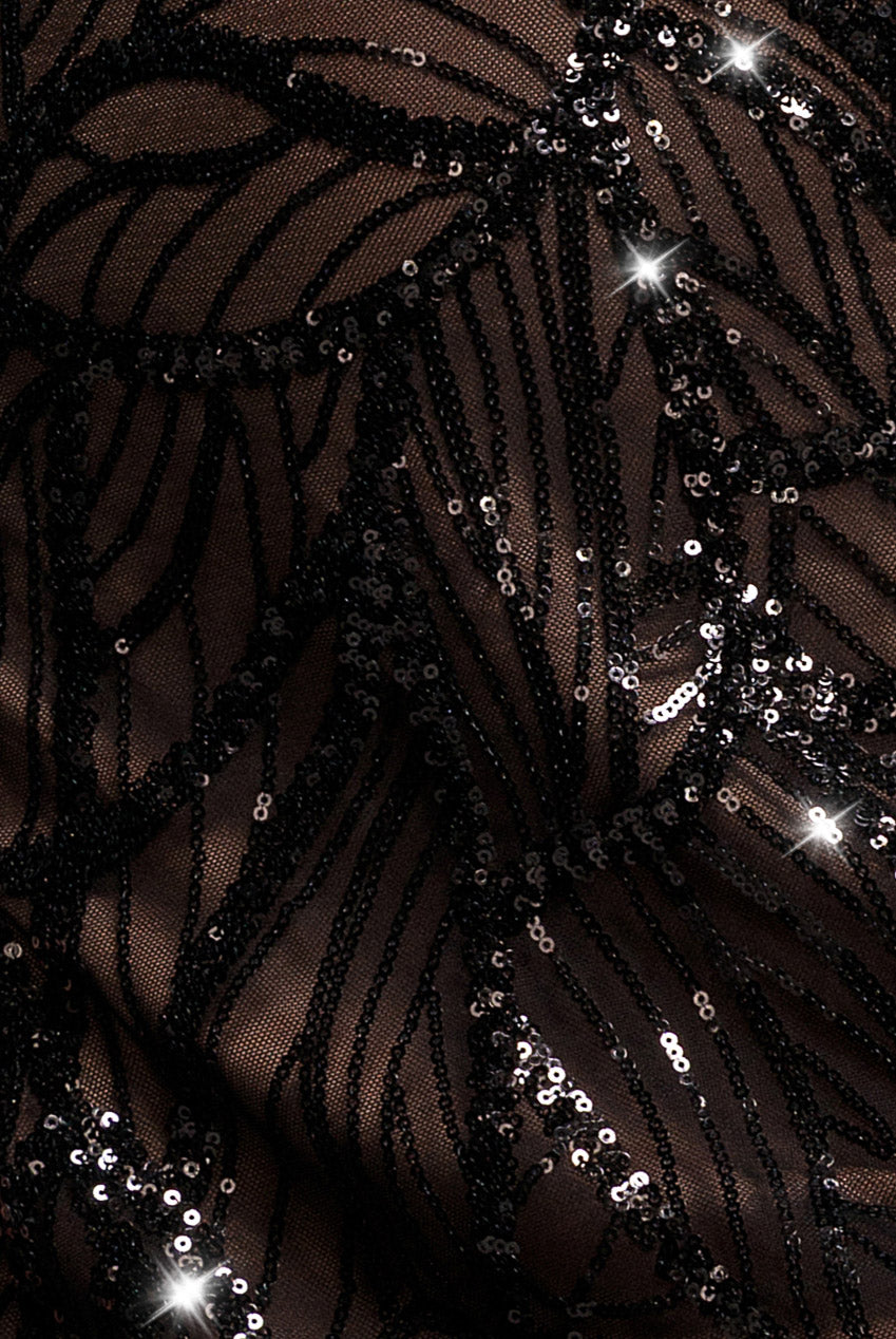 Goddiva Iridescent Sequin Maxi With Front Split - Black