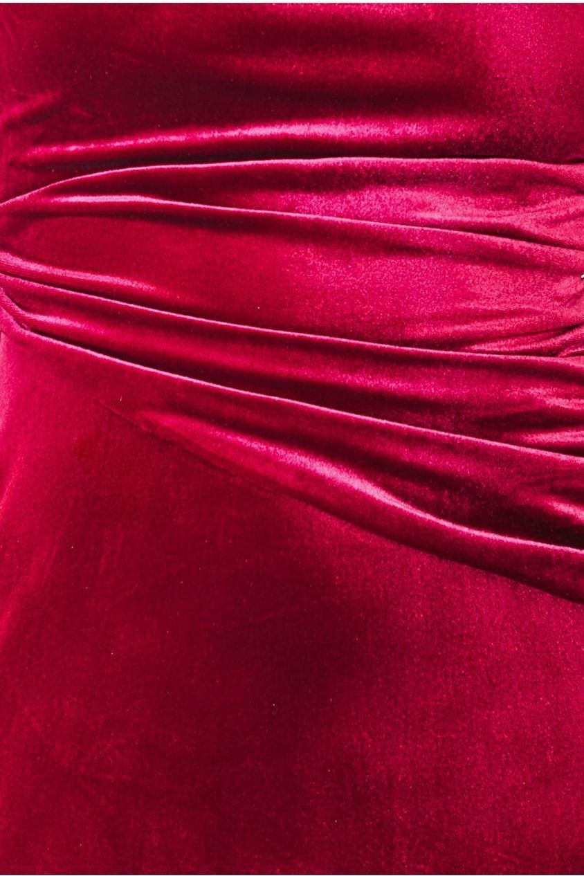 Goddiva Square Neck Gathered Waist Velvet Maxi - Burgundy