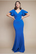 Goddiva Flared Sleeve Front Wrap Maxi Dress - Royal Blue