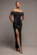 Goddiva Sparkle Bardot Maxi With Waterfall Ruffle - Black
