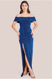 Goddiva Sparkle Bardot Maxi With Waterfall Ruffle - Royal Blue