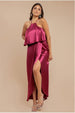 Goddiva Satin Viscose Front Wrap Midaxi Dress - Burgundy