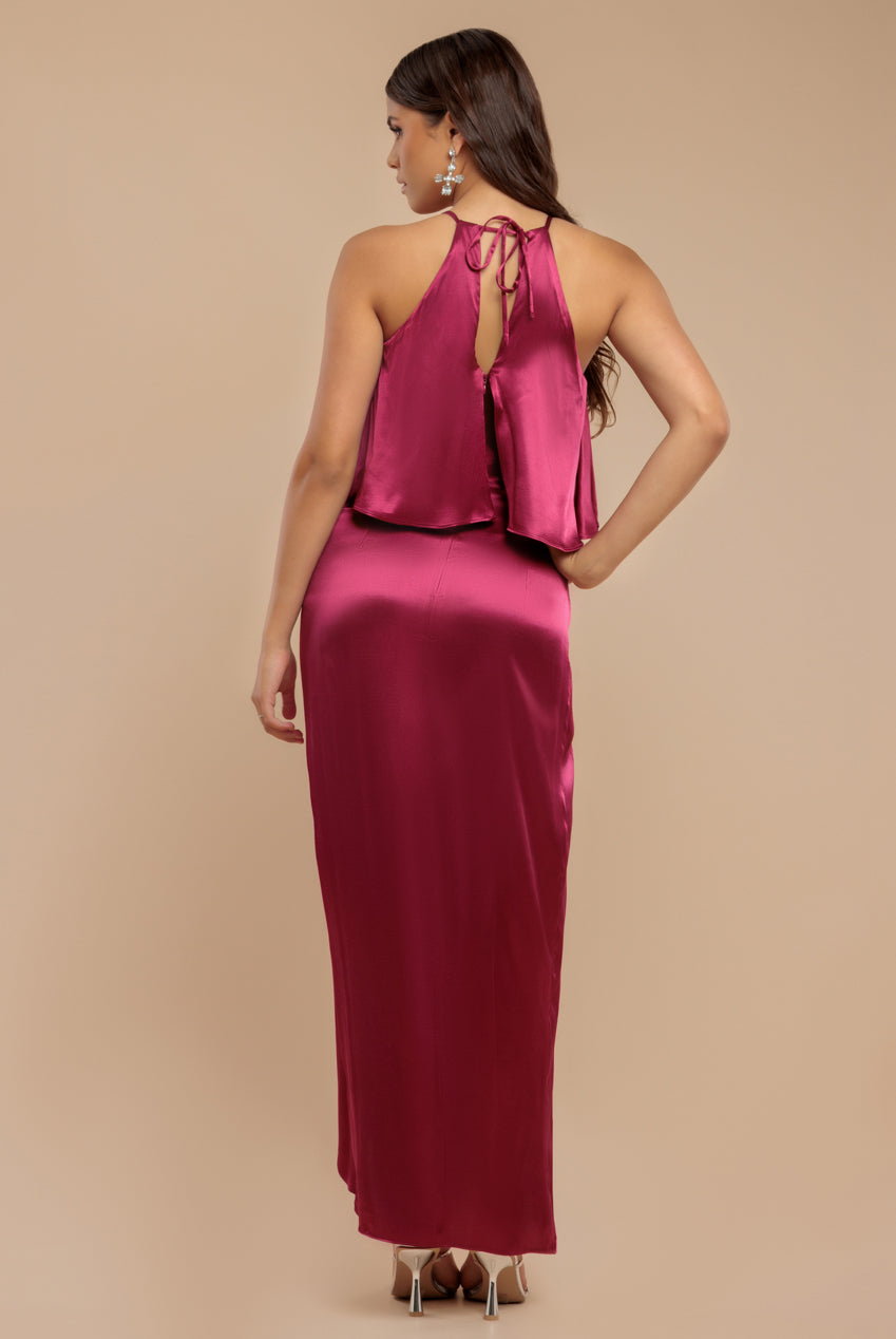 Goddiva Satin Viscose Front Wrap Midaxi Dress - Burgundy