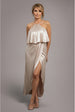Goddiva Satin Viscose Front Wrap Midaxi Dress - Champagne