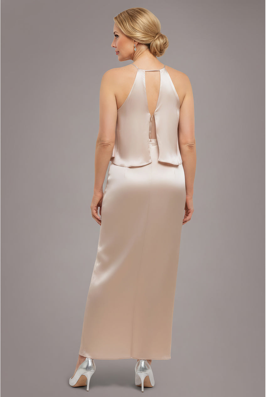 Goddiva Satin Viscose Front Wrap Midaxi Dress - Champagne