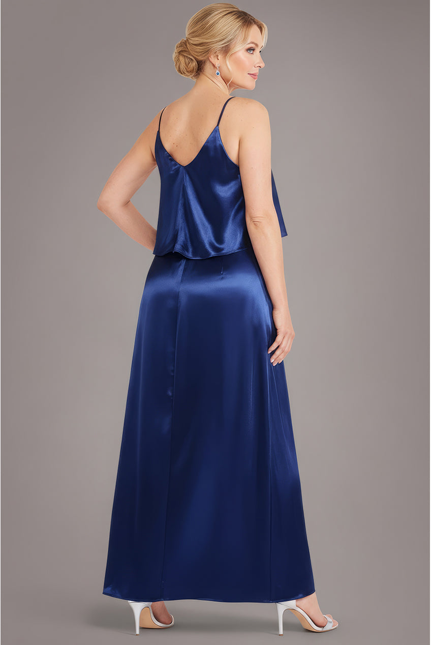 Goddiva Satin Viscose Front Wrap Midaxi Dress - Navy Blue