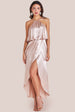 Goddiva Satin Viscose Front Wrap Midaxi Dress - Champagne