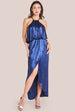 Goddiva Satin Viscose Front Wrap Midaxi Dress - Navy