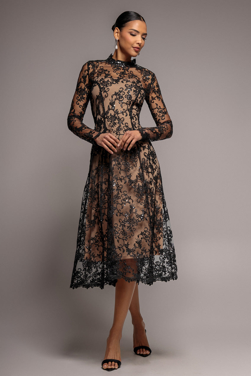 Goddiva Lace Multiway Midi With Flared Skirt - Black