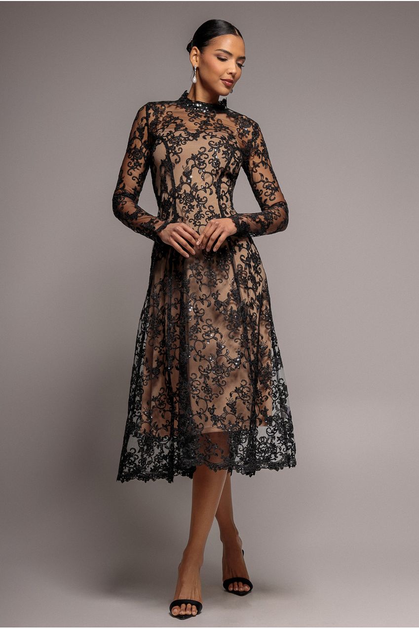 Goddiva Lace Multiway Midi With Flared Skirt - Black