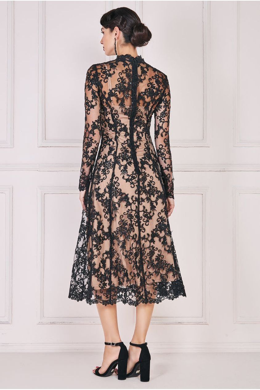 Goddiva Lace Multiway Midi With Flared Skirt - Black