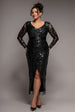 Goddiva Plus Tassel & Sequin Midaxi With Front Split - Black