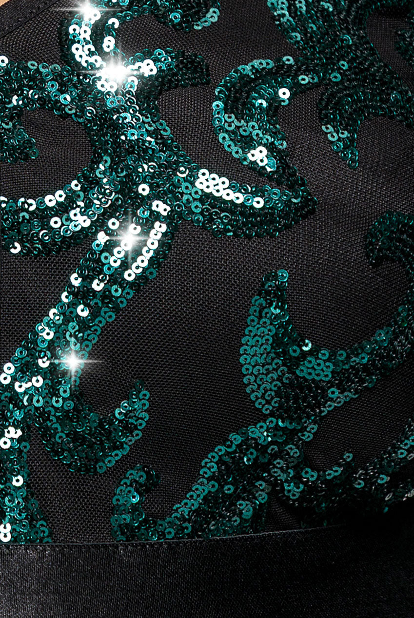 Goddiva Plus Tassel & Sequin Midaxi With Front Split - Emerald Green