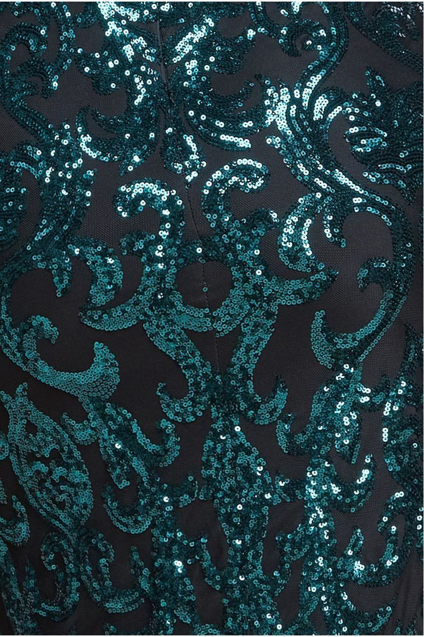 Goddiva Plus Tassel & Sequin Midaxi With Front Split - Emerald Green