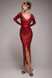 Goddiva Tassel & Sequin Midaxi With Front Split - Red