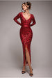 Goddiva Tassel & Sequin Midaxi With Front Split - Red