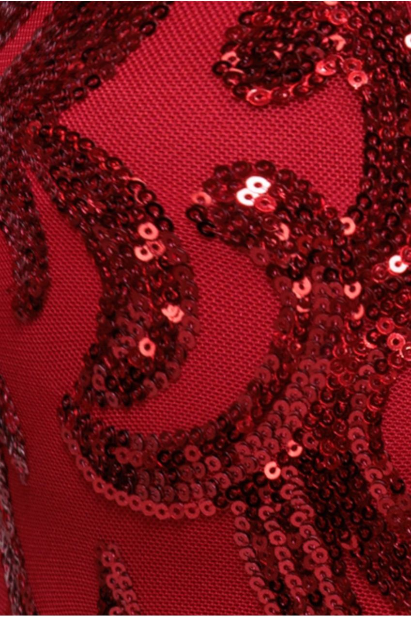 Goddiva Tassel & Sequin Midaxi With Front Split - Red