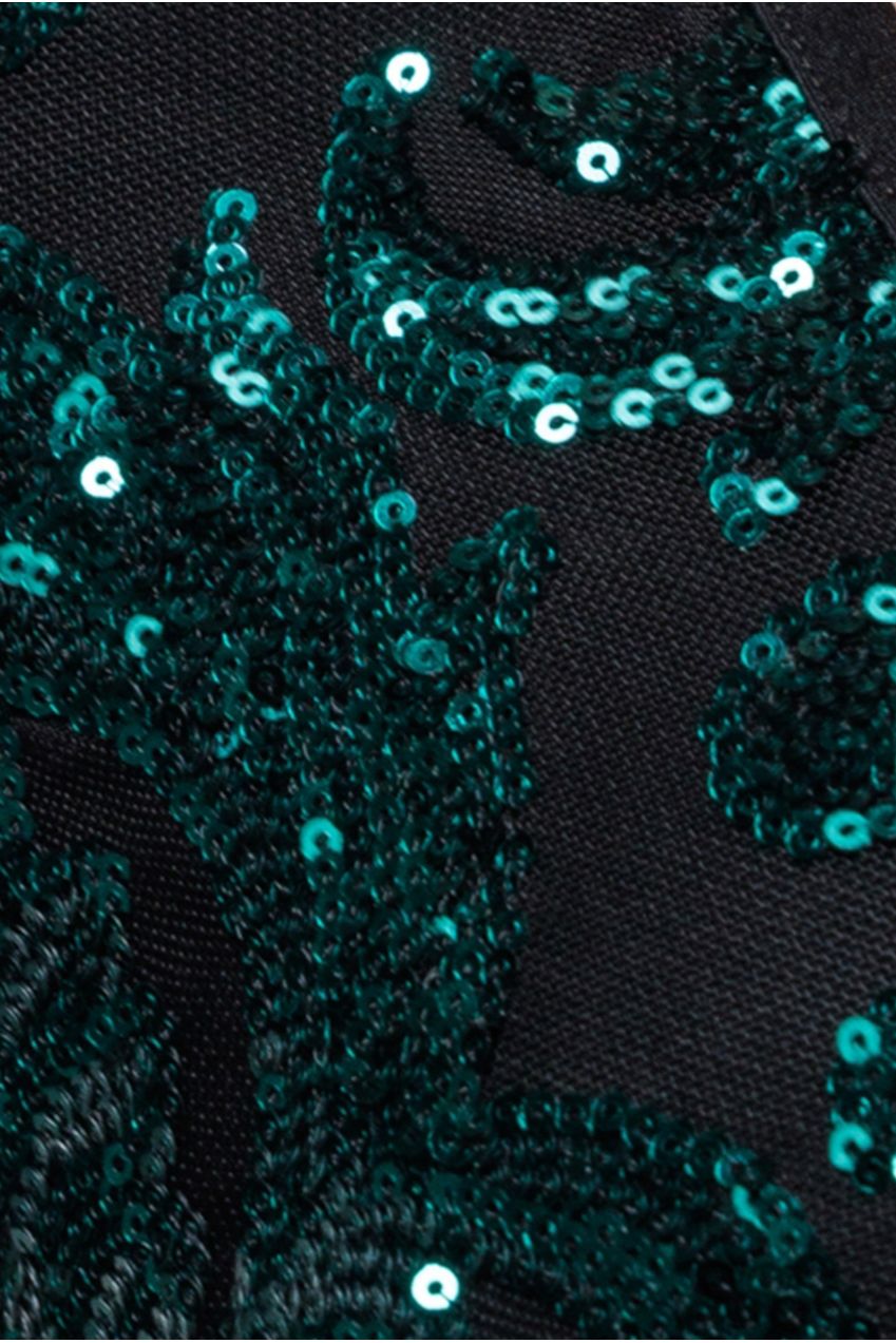 Goddiva Tassel & Sequin Midaxi With Front Split - Emerald Green