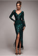 Goddiva Tassel & Sequin Midaxi With Front Split - Emerald Green