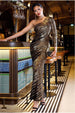 Goddiva One Sleeve Diagonal Sequin Maxi - Gold
