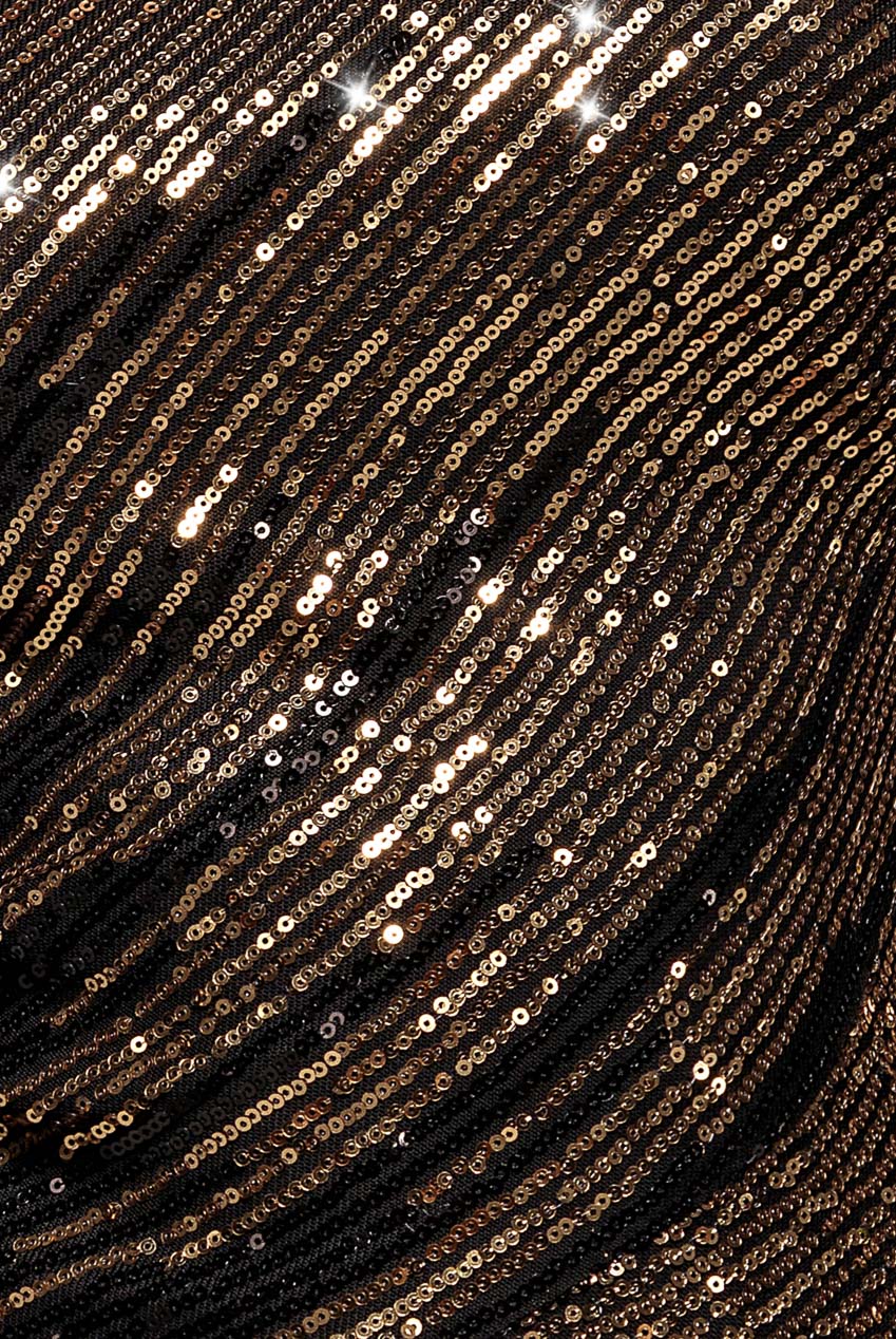 Goddiva One Sleeve Diagonal Sequin Maxi - Gold