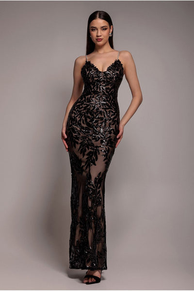 Black - Goddiva Cross Back Diamante Strap Sequin Maxi - Black