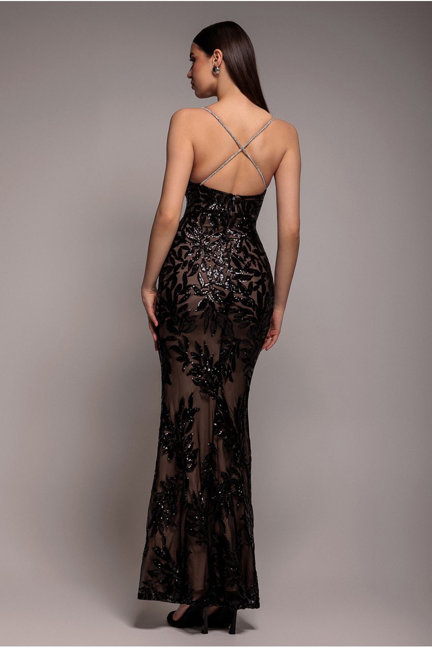 Goddiva Cross Back Diamante Strap Sequin Maxi - Black