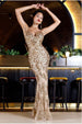 Goddiva Cross Back Diamante Strap Sequin Maxi - Gold