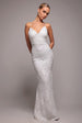 Goddiva Cross Back Diamante Strap Sequin Maxi - White