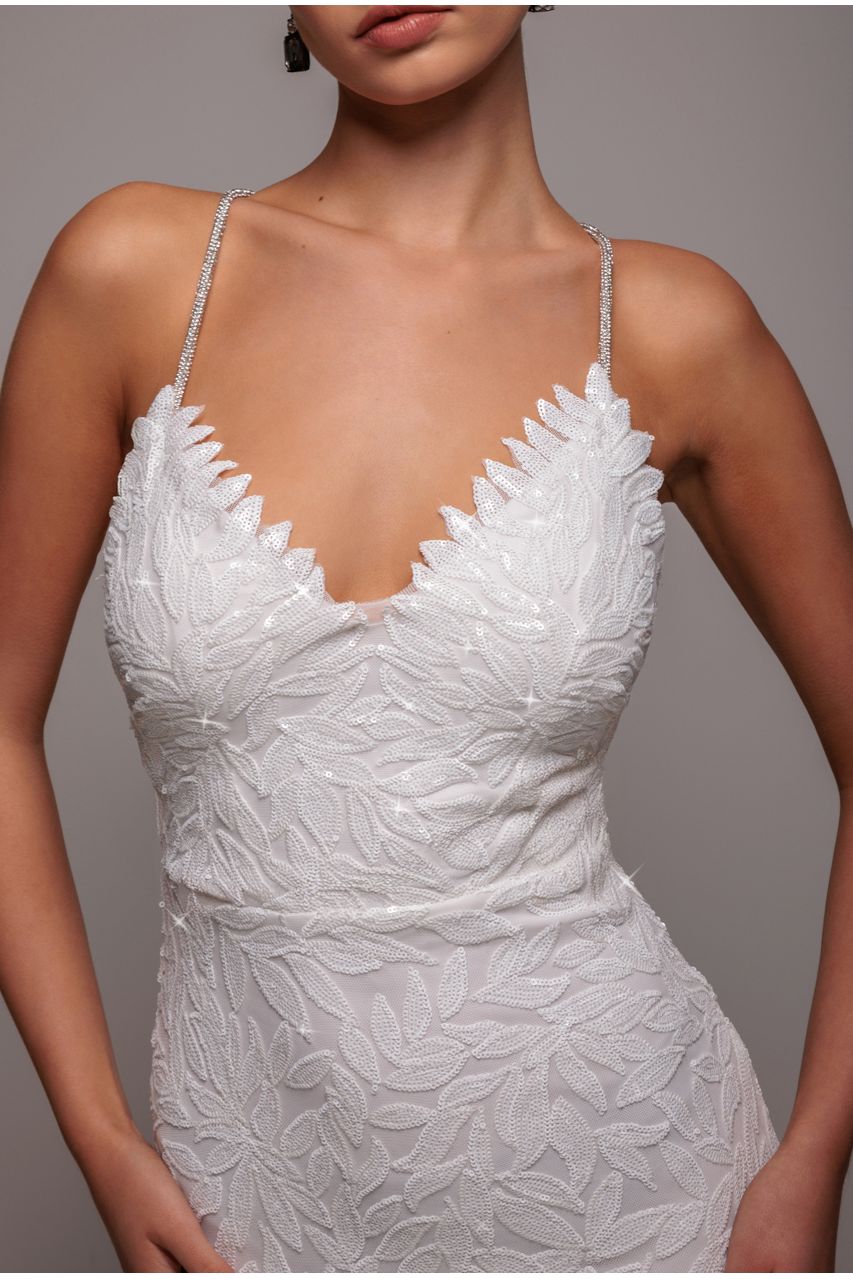 Goddiva Cross Back Diamante Strap Sequin Maxi - White