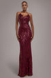 Goddiva Cross Back Diamante Strap Sequin Maxi - Burgundy