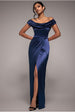 Goddiva Cowl Bardot Satin Twill Maxi Dress - Navy
