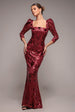 Goddiva Square Neck Scalloped Lace Maxi - Wine