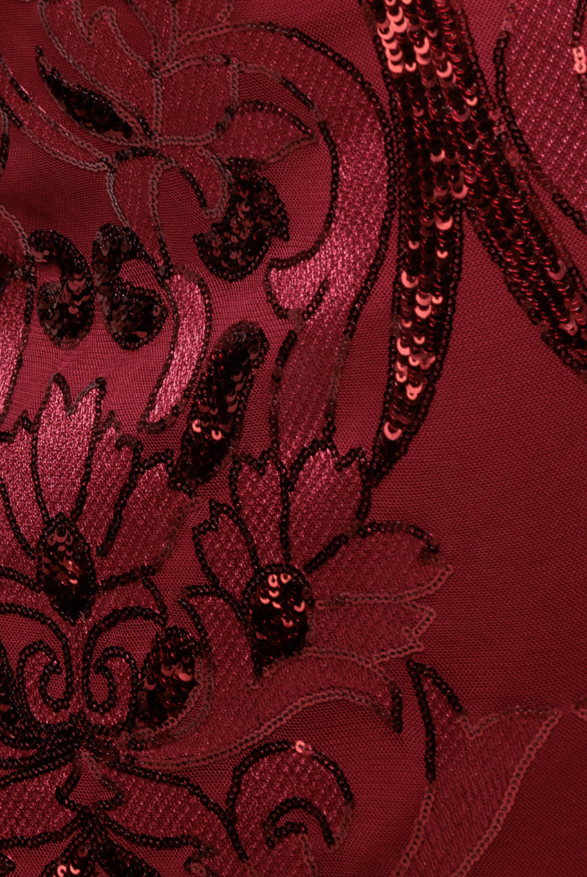 Goddiva Square Neck Scalloped Lace Maxi - Wine