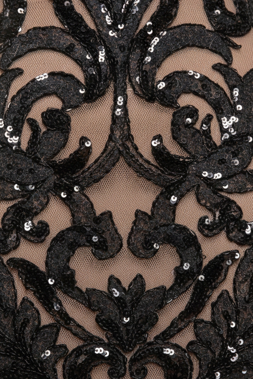 Goddiva Square Neck Scalloped Lace Maxi - Black