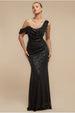 Goddiva Sequin Cowl One Shoulder Maxi Dress - Black