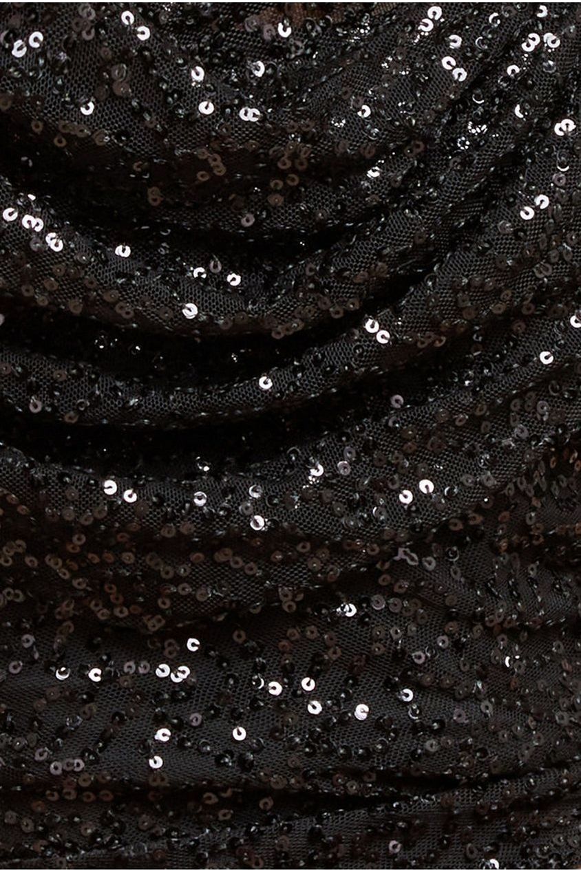 Goddiva Sequin Cowl One Shoulder Maxi Dress - Black