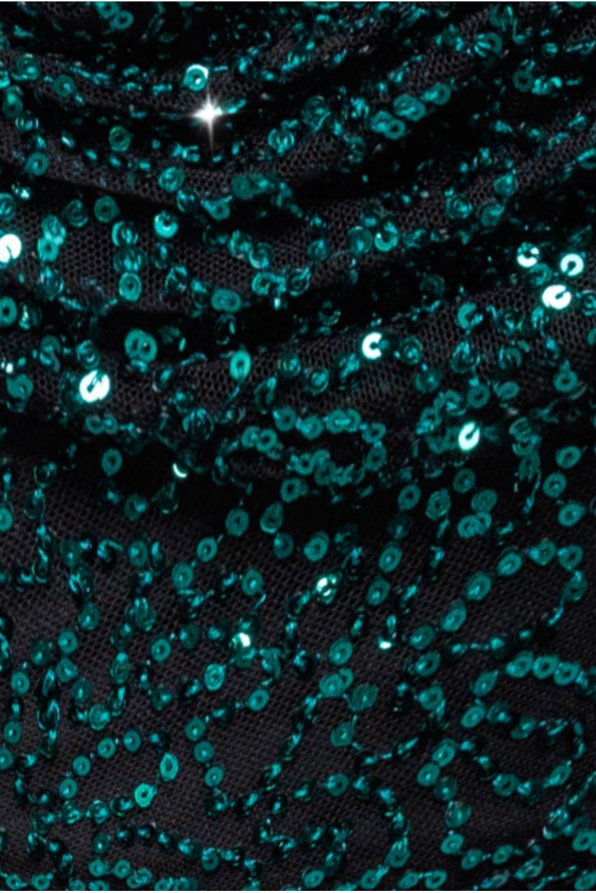 Goddiva Sequin Cowl One Shoulder Maxi Dress - Emerald Green