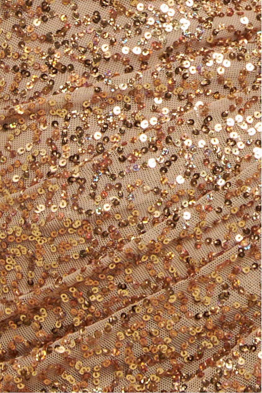 Goddiva Sequin Cowl One Shoulder Maxi Dress - Gold