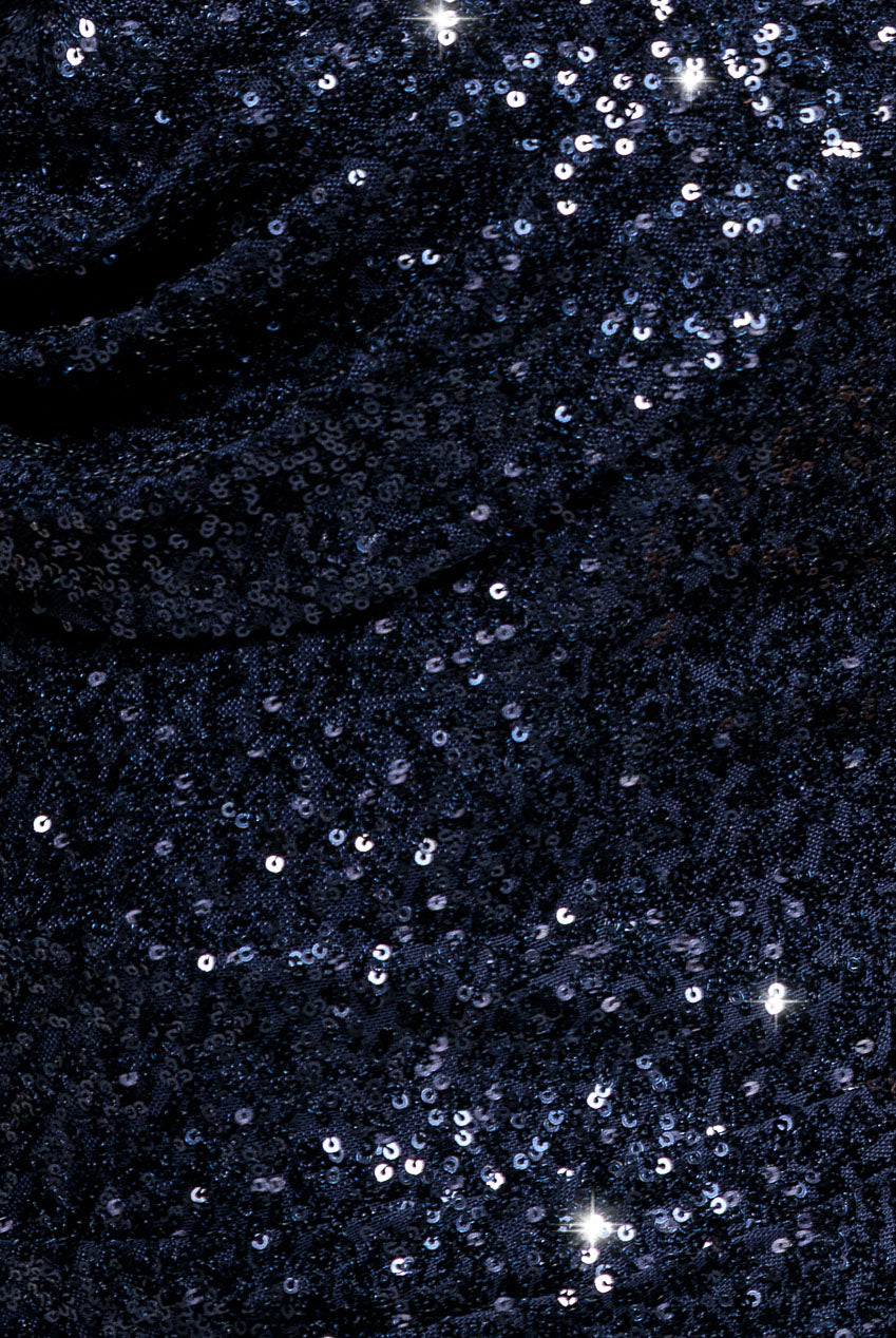 Goddiva Sequin Cowl One Shoulder Maxi Dress - Navy Blue