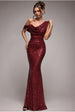 Goddiva Sequin Cowl One Shoulder Maxi Dress - Wine